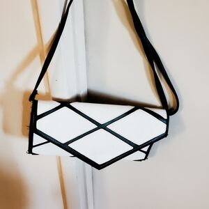 White and Black Geometric Crossbody Bag